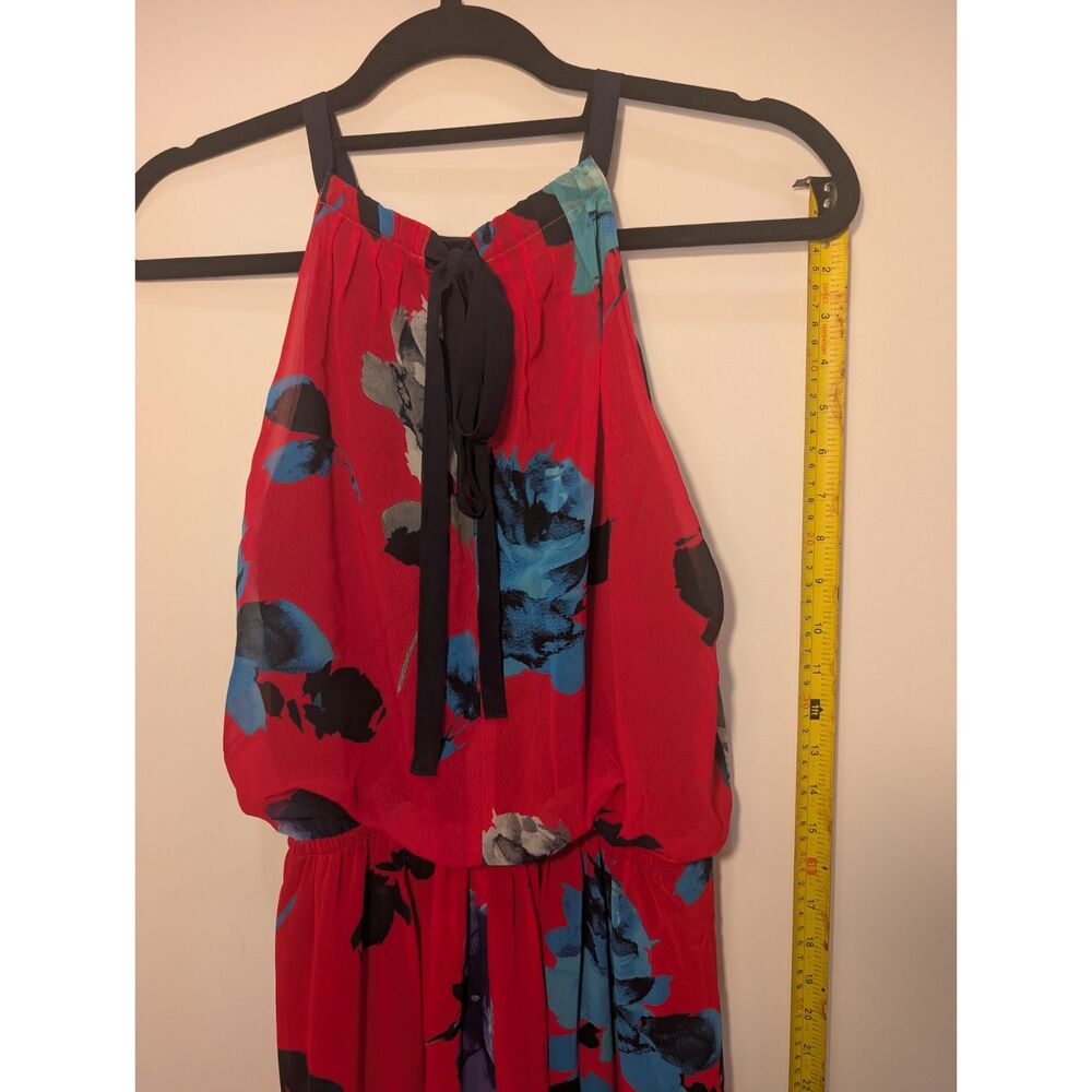 Vince Camuto Red Blue Floral Chiffon Tie Neck Halter Dress